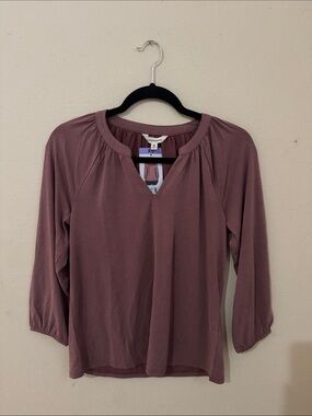 Lucky Brand Mauve Split-Neck 3/4 Sleeve Blouse